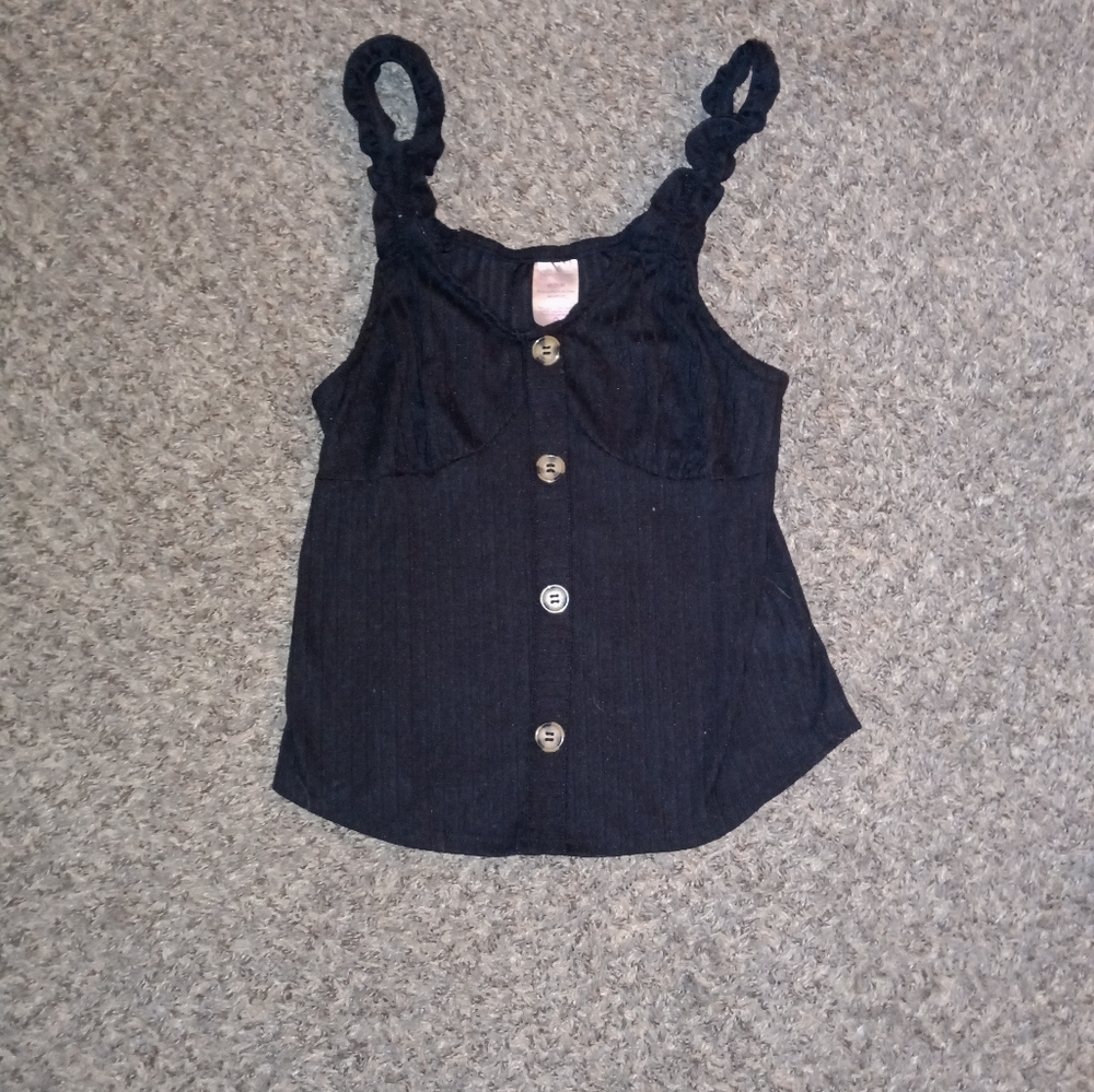 No boundaries, M ruffle, ribbed button up tank top